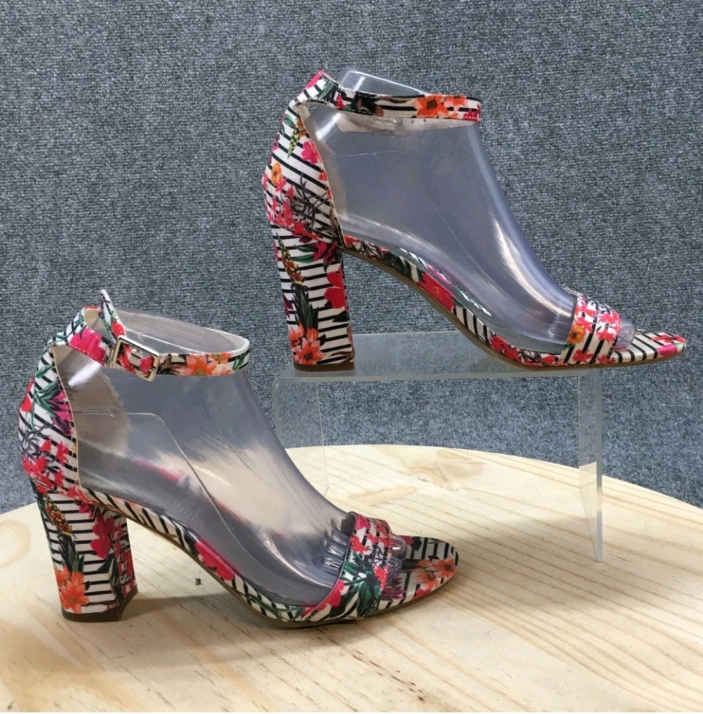 Worthington Beckwith Graphic Floral Stripes Heels Strappy Open Toe Size 8